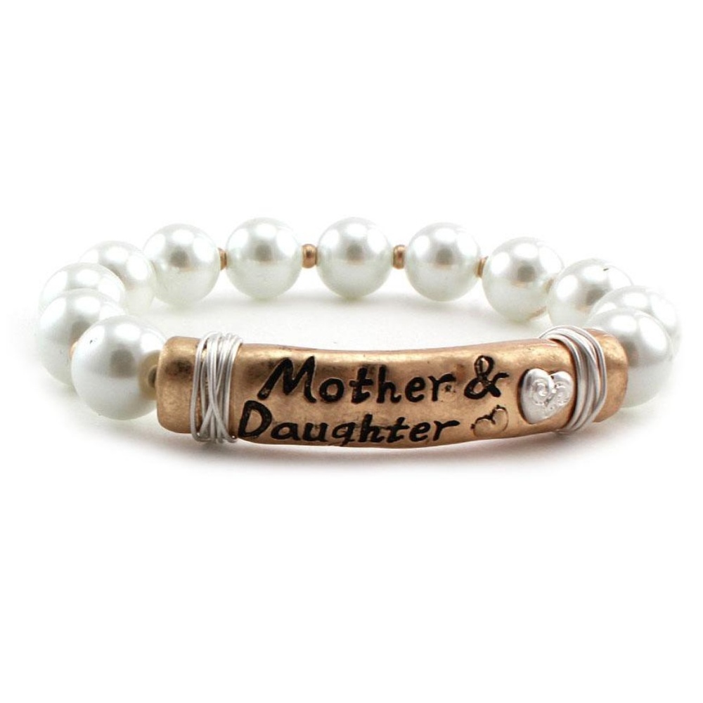 PEARL & MESSAGE BAR BRACELET - MOTHER & DAUGHTER
